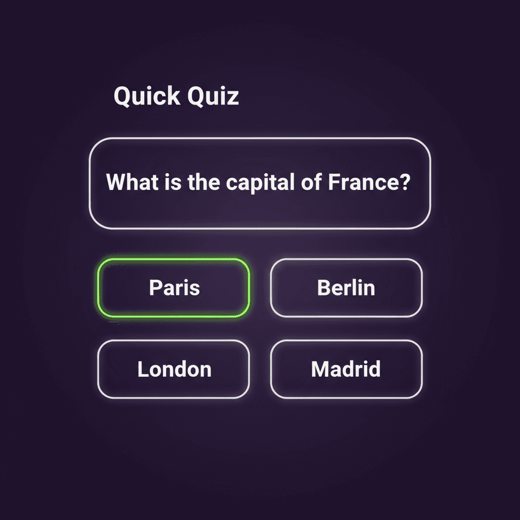 Quick quiz game widget preview